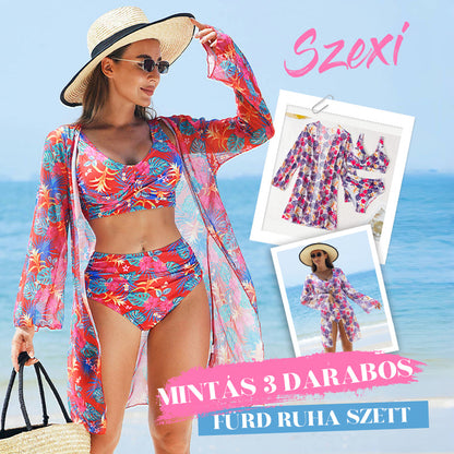 🌼👙 Női divatos, szexi, nyomtatott fürdőruha 3 darabos szett