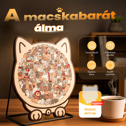 🐱135 darabos, Morandi-színekkel festett, macska alakú fa kirakós játék🎁