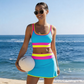 🏖️👙Színes blokkos, patchwork mintás, nylonból készült, sportos, 3 részes bikini szett