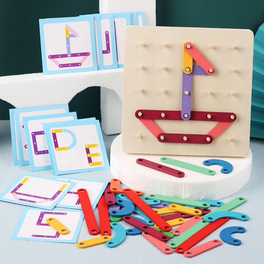 🧩 Montessori Kirakó - Fa Geometrikus Formák Mintakártyákkal Korai Tanuláshoz és Kreatív Fejlődéshez 🎁🎄