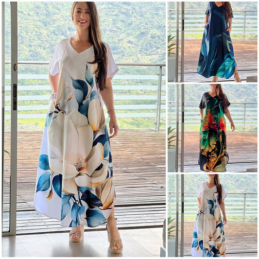 【S-4XL】👗Plusz méretű nyomtatott hosszú ruha