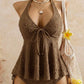 🩱Női peplumos nyakpántos tankini szett