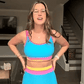 🏖️👙Színes blokkos, patchwork mintás, nylonból készült, sportos, 3 részes bikini szett
