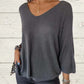Női Batwing ujjú egyszínű egyszínű V-nyakú kötött felső