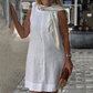 Női pamut vászon kerek nyakú ujjatlan ruha
