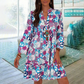 Virágos nyomtatás V-nyak 3/4 ujjú alkalmi strandruha