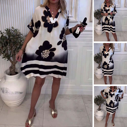 🔥Női nyomtatott laza laza mély V-nyakú ruha👚🌸