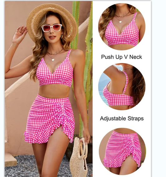 😍👙Magas derekú női bikiniszett haskontroll Gingham