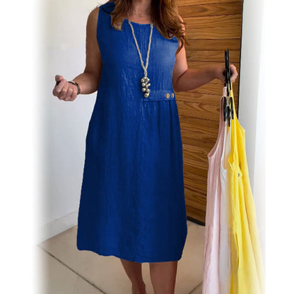 【S-4XL】👗Női kerek nyakú ujjatlan ruha