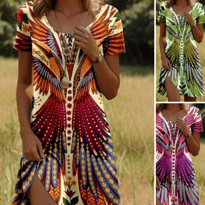 💟Női virágos rövid ujjú ruha