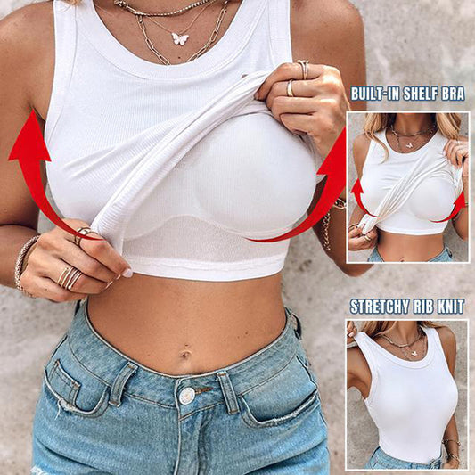 [S-2XL]🎉🩱Női bordázott tank top polcos melltartóval