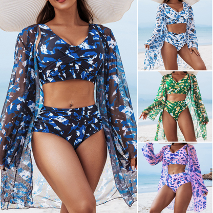 【S-2XL】🏖️👙Női 3 részes bikiniszett takarófelsővel