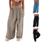 Női alkalmi, széles szárú, elasztikus nadrág zsebekkel