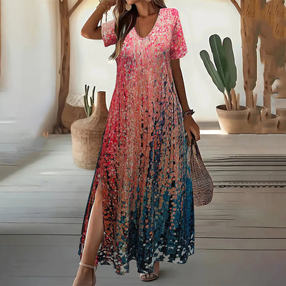 🌸 Női alkalmi virágos nyomtatott rövid ujjú ruhák