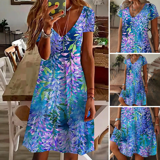 【S-4XL】🌸Elegáns nyomtatott rövid ujjú ruha