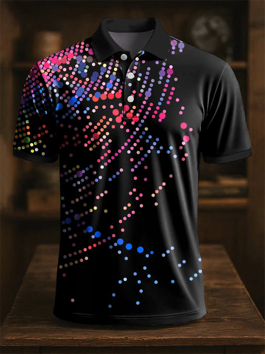 Férfi retro absztrakt színes polka dot art nyomtatás alkalmi üzleti póló