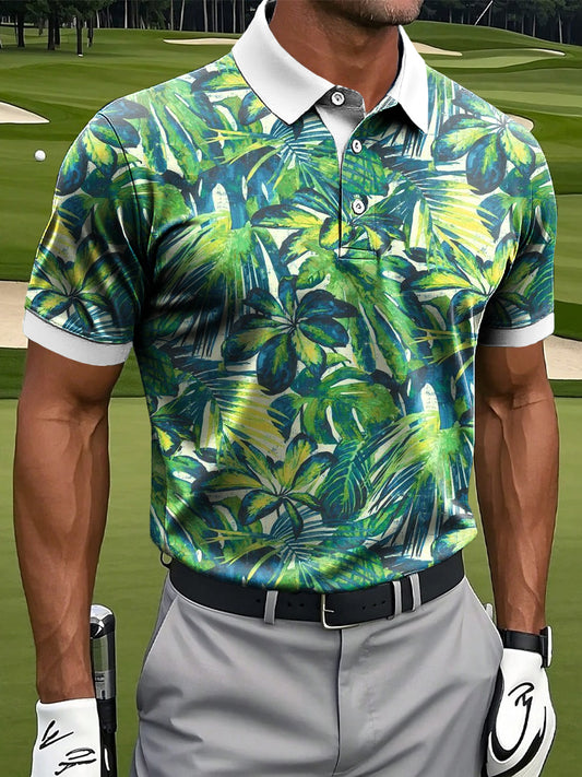 Férfi hawaii trópusi levél olajfestmény művészet nyomtatás alkalmi üzleti póló