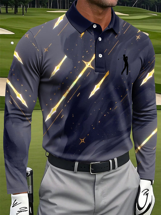 Férfi retro absztrakt művészet nyomtatás alkalmi üzleti hosszú ujjú póló