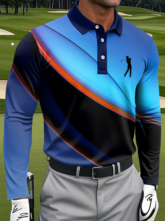 Férfi retro art print alkalmi üzleti hosszú ujjú póló