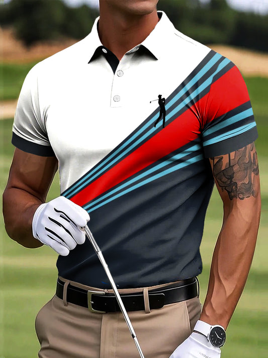 Férfi retro színes vonal művészeti nyomtatás alkalmi üzleti póló