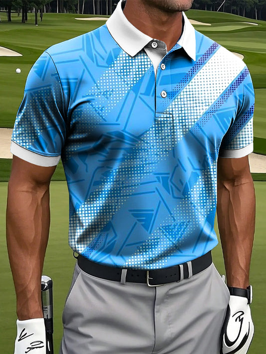 Férfi retro gradient geometriai patchwork art nyomtatás alkalmi üzleti póló