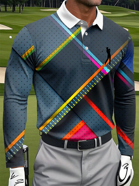 Férfi retro színes kockás művészi nyomtatás alkalmi üzleti hosszú ujjú pólóing