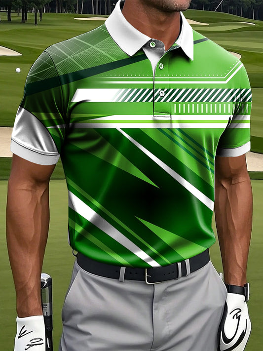 Férfi retro gradiens csík patchwork art nyomtatás alkalmi üzleti póló