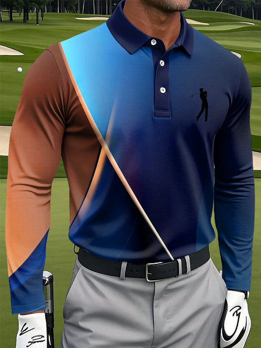 Férfi retro színes gradient csík nyomtatás alkalmi üzleti hosszú ujjú póló