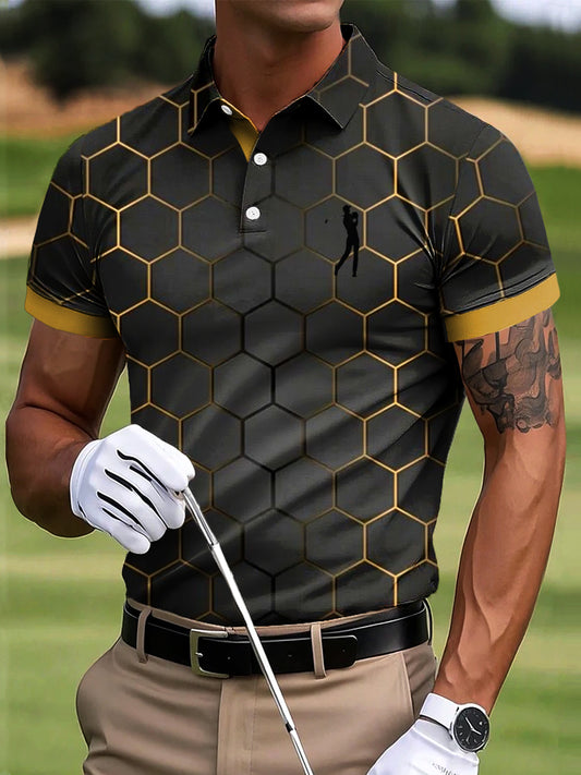 Férfi vintage gradient arany geometriai művészet nyomtatás alkalmi üzleti póló