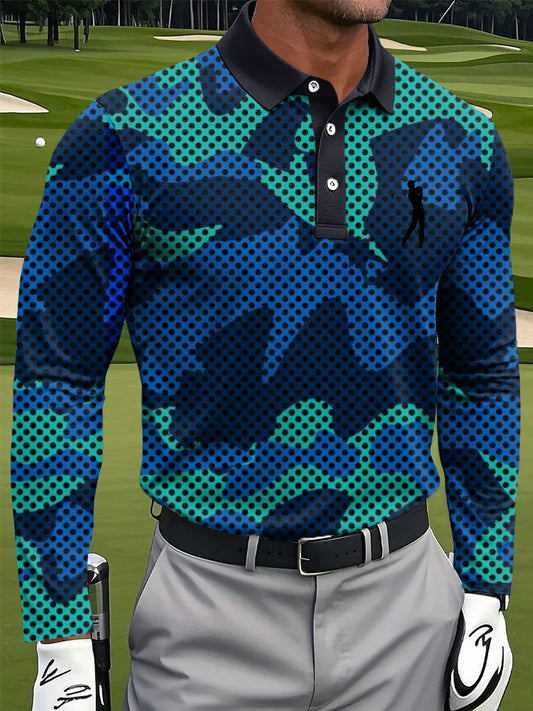 Férfi absztrakt álcázás nyomtatott alkalmi üzleti hosszú ujjú póló