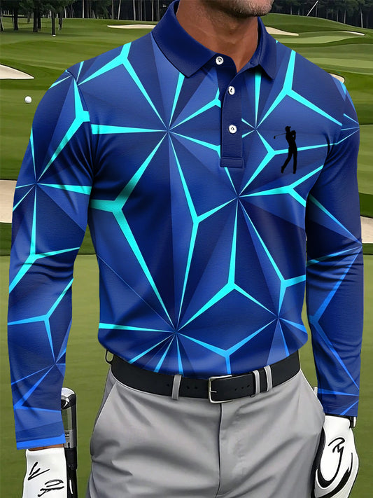 Férfi retro szabálytalan geometriai nyomtatás alkalmi üzleti hosszú ujjú póló