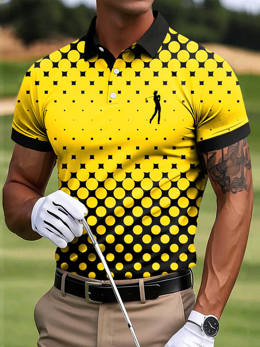 Férfi vintage gradient polka dot art nyomtatás alkalmi üzleti póló