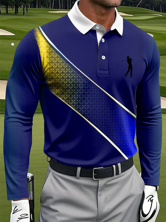 Férfi retro csíkos gradient textúra művészeti nyomtatás alkalmi üzleti hosszú ujjú póló