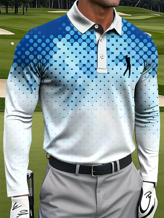 Férfi klasszikus gradient polka dot nyomtatás alkalmi üzleti hosszú ujjú póló