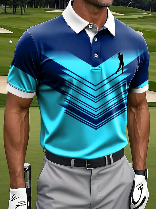 Férfi retro gradient geometriai színes blokk művészeti nyomtatás alkalmi üzleti póló