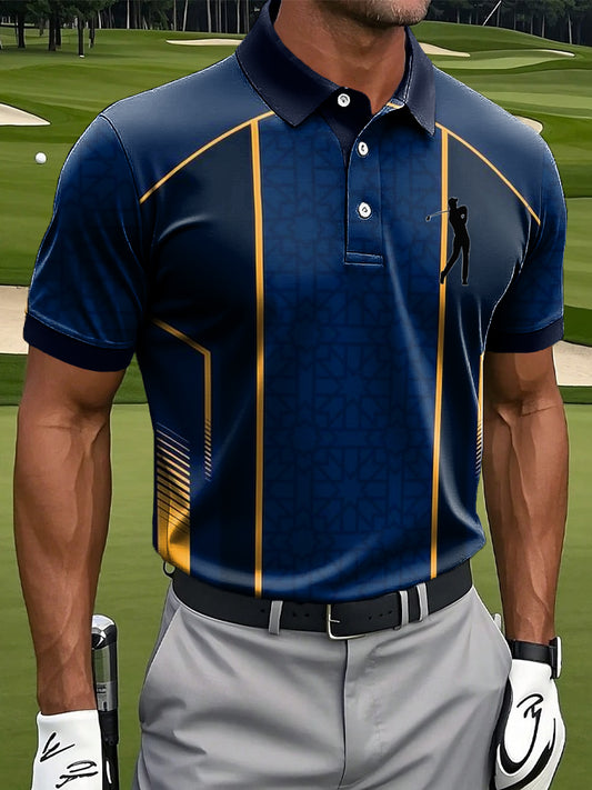 Férfi retro geometriai patchwork nyomtatott alkalmi üzleti póló