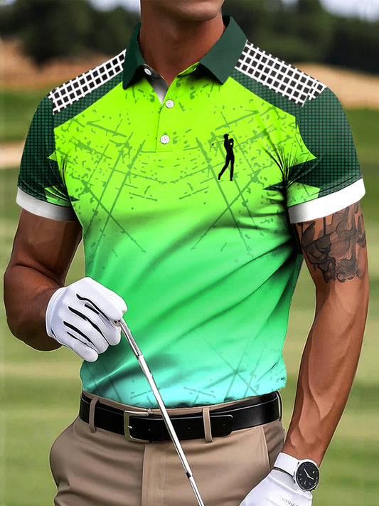 Férfi golf geometriai patchwork art nyomtatás alkalmi üzleti póló