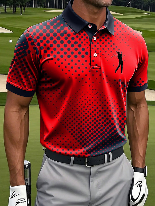 Férfi retro gradient polka dot art print alkalmi üzleti póló