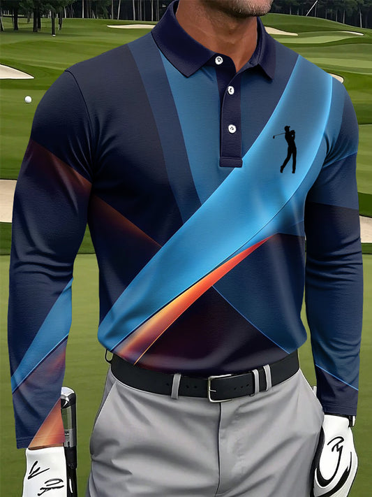 Férfi retro line textúra művészet nyomtatás alkalmi üzleti hosszú ujjú póló