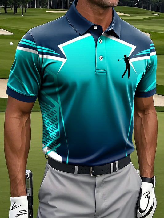 Férfi retro gradient geometriai patchwork nyomtatott alkalmi üzleti póló