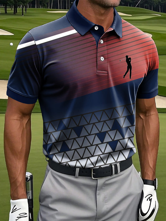 Férfi retro gradient csíkos geometriai művészet nyomtatás alkalmi üzleti póló