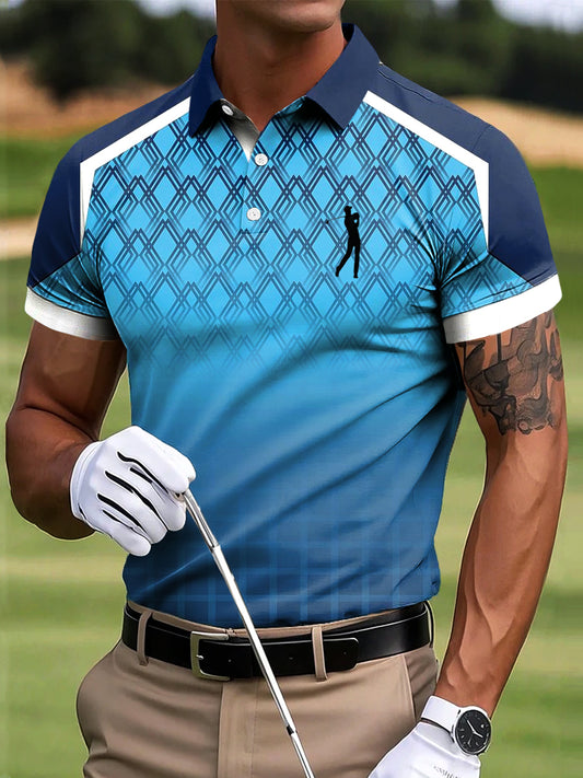 Férfi golf gradient geometriai patchwork art nyomtatás alkalmi üzleti póló