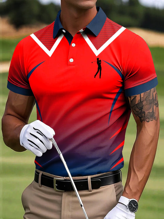 Férfi golf gradient line art print alkalmi üzleti póló