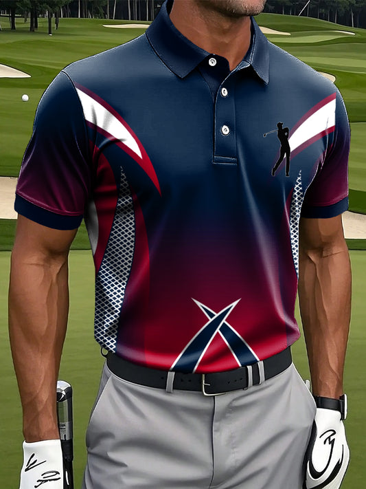 Férfi retro gradient szabálytalan nyomtatott alkalmi üzleti póló