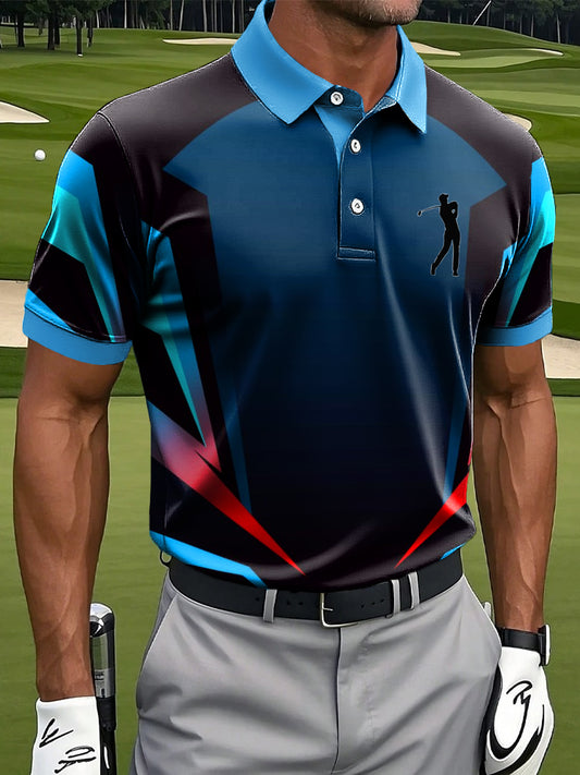 Férfi retro szimmetrikus vonalak művészi nyomtatás alkalmi üzleti póló