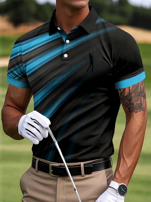 Férfi golf gradiens csík patchwork art nyomtatás alkalmi üzleti póló