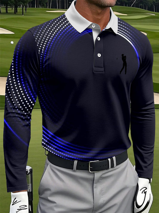 Férfi absztrakt gradient polka dot nyomtatás alkalmi üzleti hosszú ujjú póló