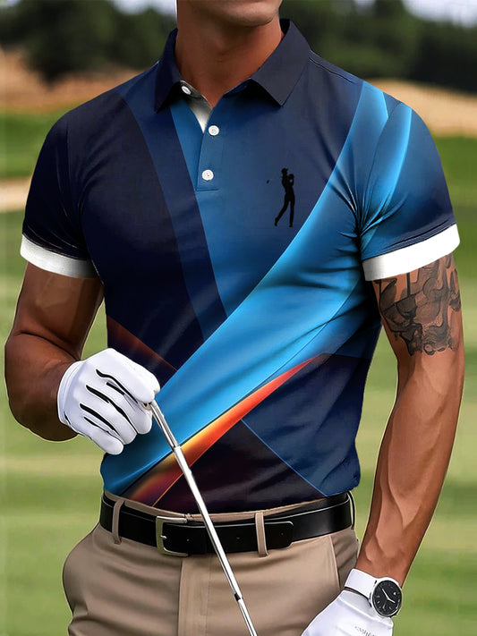 Férfi golf gradient textúra patchwork art nyomtatás alkalmi üzleti póló