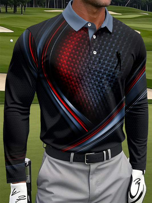 Férfi művészi absztrakt geometriai gradiens csík nyomtatás alkalmi üzleti hosszú ujjú póló