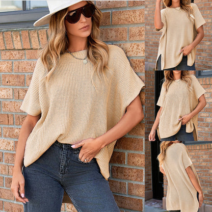 🔥 [S-XL] 🎁👚 Női Loose Fit rövid ujjú kötött felső